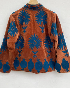 Boho Chic Vintage Ethnic Suzani Embroidered Short <b>Jacket</b> Handmade Floral <b>Pattern</b> Velvet Coat Cotton for Winter Breathable Design - Product Image 2