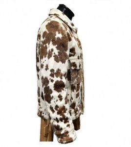Men's Cowhide Fur Shirt <b>Jacket</b> Animal Print Turn-down Collar Single Breasted Winter Casual Thick Faux Fur Lining - Product Image 4