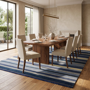 Tapis en laine texturée unie bleu gris ivoire, moderne, tufté à la main, écologique, antidérapant, pour salon et chambre à coucher - Product Image 3