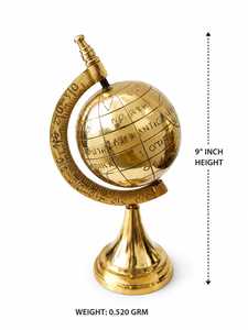 Globo Terráqueo de Latón Dorado con Mapa Grabado y Anillo de Meridianos, Decoración Vintage para Mesa de Estudio u Oficina - Product Image 2