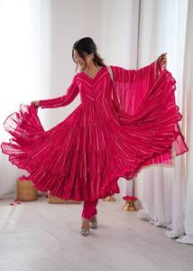 Anarkali <b>Kurta</b> Set with Dupatta | Pleated Flared Ethnic Wear Suit for <b>Women</b> | Festive Party & Wedding Outfit - Product Image 5