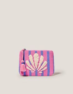 Monedero artesanal de cuentas de semillas para mujer con arte tribal, monedero bordado con cuentas de semillas coloridas y diseño con cierre de cremallera. - Product Image 3