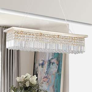 Modern 8-Light <b>Gold</b> Rectangle Crystal Chandelier Contemporary Rectangular <b>Pendant</b> Light Fixture for Dining Kitchen <b>Bar</b> L39.4''x - Product Image 1