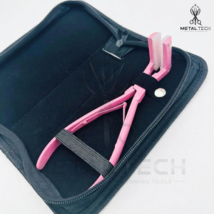 Pince à presser pour extensions capillaires rose poudré avec étui de voyage, mâchoires en silicone souple, cadre métallique ergonomique, outil de pose pour salon - Product Image 4