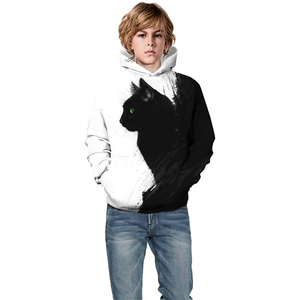Sweat à capuche unisexe pour enfants, imprimé chat noir, en coton tricoté, décontracté, pour l'automne, coupe classique, design imprimé numérique - Product Image 4
