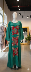 Vestido Kaftán Maxi Elegante Hecho a Mano por Georget, Mangas Largas/Cortas/Tres Cuartos, Adornado con Cuentas de Piedra, Transpirable, Ligero, Elástico en Cuatro Direcciones - Product Image 2