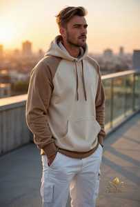 Conjunto de Pantalones Cargo Blancos y Sudadera con Capucha de Forro Polar Ecológico Tejido para Hombre, Diseño Sólido, Manga Regular, Ropa de Otoño - Product Image 3