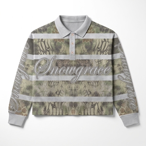 เสื้อสเวตเตอร์แขนยาว Snowgrace แบบ Color Block ปักโลโก้ คอปกพับได้ ทรงปกติ สำหรับทุกเพศ - Product Image 1