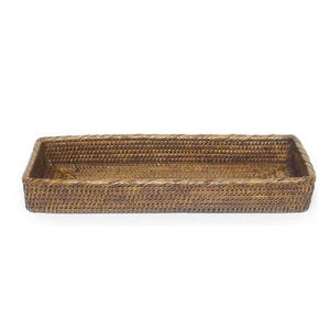 Plateau de service artisanal de qualité supérieure en rotin traditionnel, avec poignées en bois massif, fibres naturelles, pour thé, café, collations, plateaux décoratifs - Product Image 2