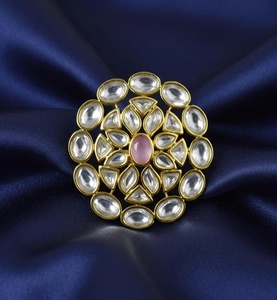 <b>Gold</b> Plated Pink Enamel Kundan <b>Ring</b> Traditional Indian Ethnic Bridal Statement <b>Ring</b> Wedding Festive <b>Cocktail</b> Jewelry - Product Image 1