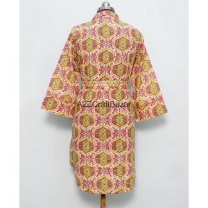 Handmade Non Woven 100% Cotton Block Printed Floral <b>Bell</b> Sleeve Midi Dress Button Closure Breathable Eco-Friendly for Evening - Product Image 6