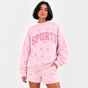Ensemble 2 pièces OEM pour femme, short en coton tricoté rouge, coupe ample, col rond, tenue de sport, broderie florale, tenue décontractée printemps-été - Product Image 3
