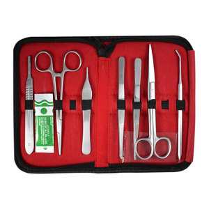 Veterinary Dissection Kit 8 Pcs Set Stainless Steel Surgical Instruments with 20 Blades Zippered Leather Case for Students - Product Image 1