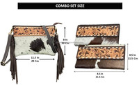 Dompet selempang pinggiran kulit sapi wanita, kapasitas besar perkakas tangan dompet lipat tiga set 2 potong