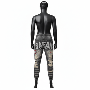 Premium 320 GSM Cotton Spandex <b>Men</b> Jogger Pant Distressed Washed Grey Color <b>Stretch</b> Fit With Custom Logo Washed <b>men's</b> pants - Product Image 2