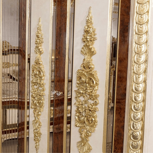 Armario de Madera Maciza Europeo Clásico de Alta Gama, Armario de Lujo en Color Marfil, Nogal y Dorado con Espejo, Muebles Elegantes para Dormitorio - Product Image 6