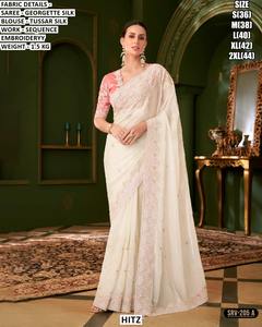 Sari Tradicional Hemlata para Mujer, Bordado, de Viscosa, Corte Regular, para Todo el Invierno, Diwali, Bodas y Fiestas, Sin Arrugas - Product Image 5