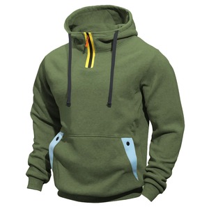 Sudadera con Capucha Azul Marino para Hombre con Cierre Amarillo y Bolsillos Azul Claro, Corte Regular Informal, Felpa de Algodón, Ropa de Otoño 2027 - Product Image 4