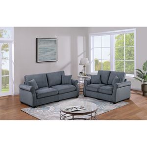 Set Divano Classico a 2 Pezzi in Velluto a Coste Grigio Scuro per Soggiorno, con Braccioli Quadrati e Cuscini Morbidi - Product Image 1