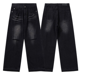 Custom Vintage <b>Winter</b> Streetwear Trendy Knitted Colored Denim <b>Jeans</b> Casual Baggy Loose Fit Straight 100% Cotton Men 2026 - Product Image 2