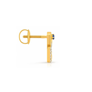 ต่างหูเพชรทรงหกเหลี่ยมสีน้ำเงินทอง - Product Image 3