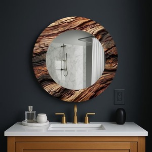 Wood Grain <b>Round</b> <b>Wall</b> <b>Mirror</b> with Bone Inlay Tempered Glass Smooth Edge Handmade by REHMAN CRAFT - Product Image 3