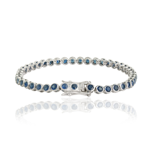 Bezel Set Solid 925 Sterling Silver Natural Blue <b>Sapphire</b> September Birthstone Minimalist <b>Tennis</b> <b>Bracelet</b> For Girls - Product Image 3