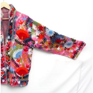 Chaqueta Ecológica TNT con Cuello en V para Mujer, Bordada a Mano, con Estampado Floral, Largo Regular, Manga Larga, Punto Abierto - Product Image 5