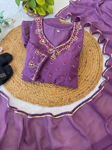 Vestido de novia étnico pakistaní personalizado a la moda, ropa de fiesta, vestido de trabajo bordado Georgette Dupatta Anarkali con cintura Natural - Product Image 3