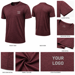 Camiseta de Manga Corta Color Granate para Hombre, Cuello Redondo, Secado Rápido, Corte Ajustado, Tela Jersey, Impresión por Transferencia de Calor, Logotipo Frontal, Ropa Casual - Product Image 4