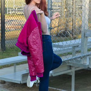 Chaqueta Corta Estilo Universitaria para Mujer, Azul Marino y Marrón, Estilo Bomber, Mangas de Cuero Sintético, Ropa Exterior Informal, Moda Femenina - Product Image 4