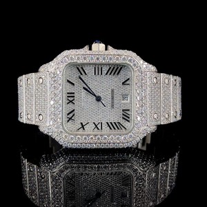 Reloj de Lujo Deportivo y Sencillo con Incrustaciones de Diamantes, Cuadrado, de Acero Inoxidable, Cuarzo, con Números Romanos, Pantalla Analógica, Botón de Presión Oculto - Product Image 1