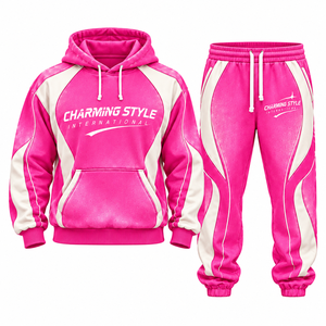 Ensemble de survêtement unisexe en coton surdimensionné, imprimé léopard personnalisé, deux pièces, sweat à capuche zippé et pantalon de survêtement épais - Product Image 6