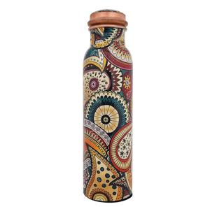 Bouteille d'eau en cuivre pur artisanale indienne de qualité supérieure pour les bienfaits ayurvédiques, écologique, imprimée à l'émail, pour une bonne santé - Product Image 4