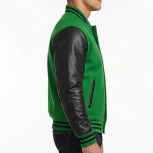 Chaqueta Varsity de Lana Verde para Hombre, de Alta Calidad y Personalizada, con Mangas de Cuero Negro y Botones a Presión, Abrigo de Invierno, Superventas - Product Image 3