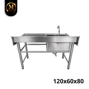 Modern Stainless Steel Single Bowl <b>Sink</b> Right Platform 0.8mm Thickness Freestanding Commercial Kitchen Washing <b>Drainer</b> Unit - Product Image 1