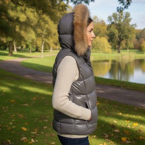 Chaleco Acolchado de Piel Genuina para Mujer, con Forro de Piel con Capucha, Transpirable y Resistente al Viento, Prenda Exterior Esponjosa para Otoño - Product Image 3