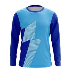 Camiseta de Fútbol de Manga Larga para Hombre, Azul con Estampado Geométrico Sublimado, Cuello Redondo, Absorbe la Humedad - Product Image 1