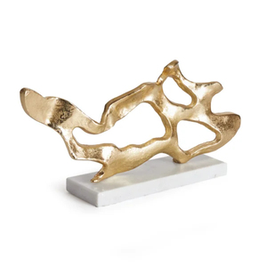Sculpture ondulée moderne, figurine abstraite dorée sur socle en marbre, décoration de table de luxe pour salon ou bureau - Product Image 4