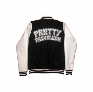 Men's Black <b>White</b> Varsity <b>Jacket</b> With Red <b>White</b> Applique Letters PPS Front Embroidered Preppy Style Regular Fit Autumn Wear - Product Image 6