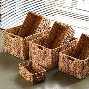 Cesta de almacenamiento de jacinto de agua multifuncional rectangular duradera de alta calidad, cesta decorativa trenzada a mano para almacenamiento en el hogar - Product Image 4