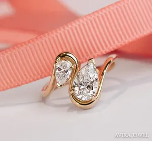 Anillo de Compromiso Premium de Moissanita de 1 Quilate, Oro Sólido de 18k, Claridad VVS1, Corte Pera Atemporal, Sin Níquel, Sin Plomo, Anillo Amarillo/Rosa/Blanco - Product Image 2