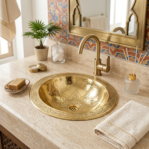 Lavabo Ovalado de Latón Grabado a Mano con Borde Floral Decorativo para Baños de Lujo, Venta al por Mayor para Hoteles, Resorts y Spas - Product Image 2