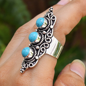 Blue <b>Turquoise</b> <b>Ring</b> 925 Sterling Silver Designer Bezel Setting Handmade <b>Ring</b> For Her Gemstone Jewelry - Product Image 4