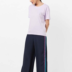 เสื้อยืดคอกลมแขนสั้นทรงหลวมสำหรับผู้หญิงผ้าฝ้ายเจอร์ซีย์สีทึบเสื้อลำลองฤดูใบไม้ผลิฤดูร้อนสีม่วง - Product Image 4