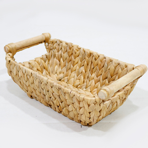 Ensemble de plateaux de service rustiques en rotin naturel avec poignées en bois pour la décoration de table et le rangement des fruits et du pain - Product Image 5