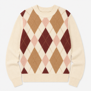 Cárdigan de Punto Argyle Vintage para Mujer, Cuello en V, Manga Larga, Suave, Informal, con Logotipo Frontal, Otoño Invierno, OEM ODM - Product Image 1