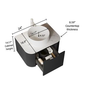 Mobile bagno moderno DINA da 24 pollici a parete con lavabo, bordi curvi e mobiletto a righe con cassetti - Lusso e funzionalità - Product Image 5