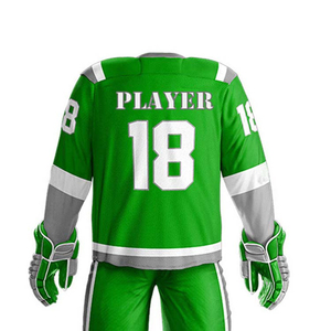 Jersey de Hockey sobre Hielo Personalizado, Verde, Blanco y Gris, Color Sólido, Transpirable, de Poliéster, para Jugadores Adultos, Sublimación 18, Uniforme de Equipo - Product Image 5