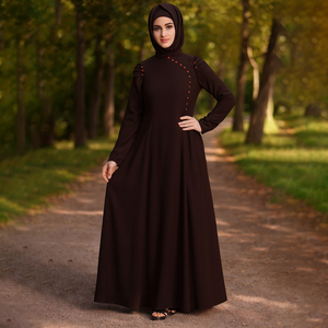 Robe longue modeste pour femme avec col montant, manches longues, couleur unie, en polyester, pour soirée formelle - Product Image 6